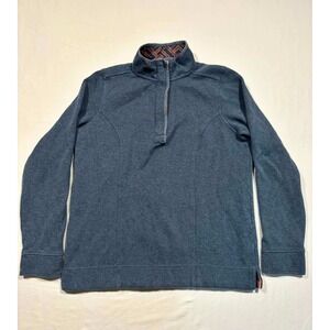 Orvis Womens Quarter Zip Pullover Blue Ribbed Knit Sweater Small Heathered Top